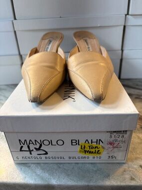 Manolo Blahnik light tan mules